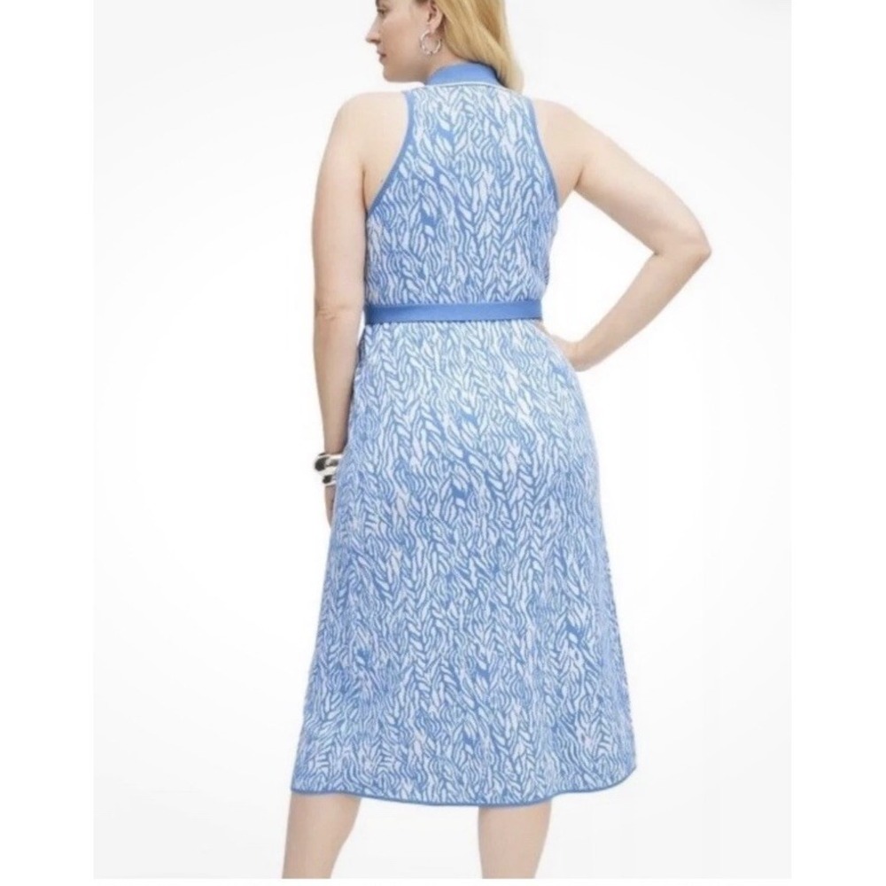 Diane von Furstenberg Women's Size 4X‎ Collared Midi Wrap Dress Sea Twig Blue - Picture 3 of 12